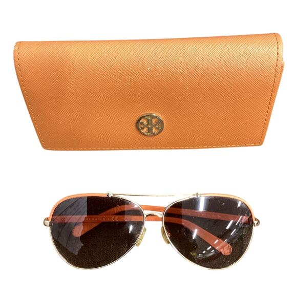 Tory Burch Accessories - Tory Burch Aviator Sunglasses Gold Orange Flawed No Scratches With Case